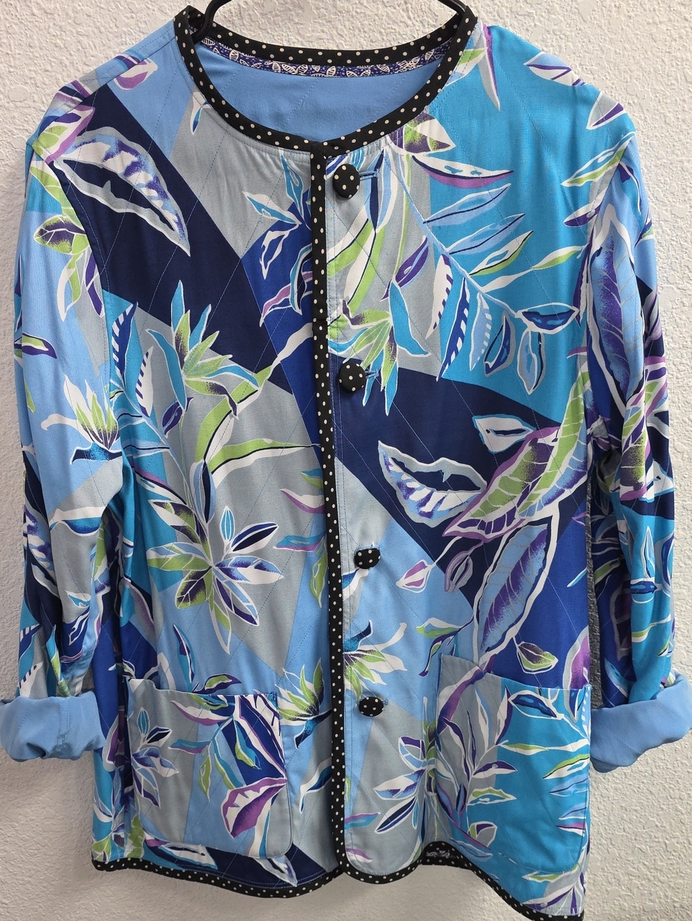 Koos of Course SILK Reversible Jacket Blue Floral Quilted Size M